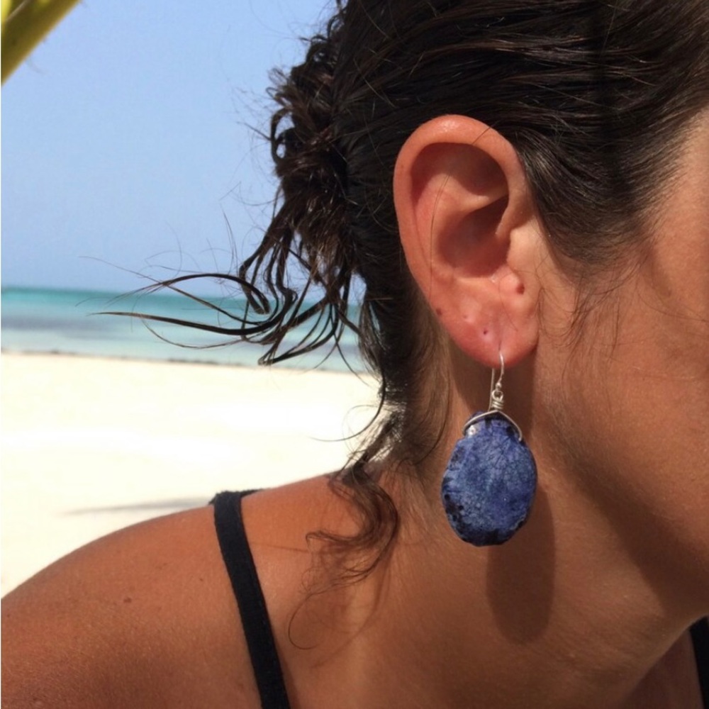 Large Blue Agate & Sterling Silver Drop Earrings